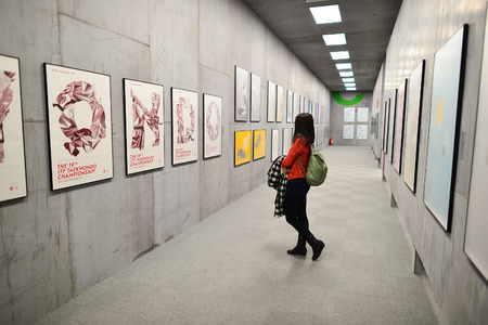 HONG KONG - FEBRUARY 04, 2015: art exhibition in Hong Kong Heritage Museum. Hong Kong Heritage Museum  is a museum of history, art and culture in Sha Tin, Hong Kong, located beside the Shing Mun River.のeditorial素材