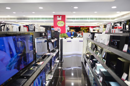 HONG KONG, CHINA - FEBRUARY 04, 2015: shopping center interior. In Hong Kong a wide selection of clothing boutiques, designer flagship stores, restaurants, daily shows and exhibitionsのeditorial素材