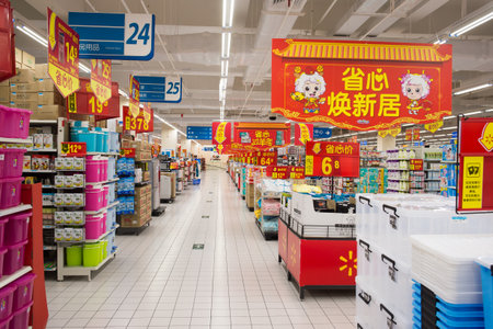 SHENZHEN, CHINA - JAN 22: Walmart shopping center interior in ShenZhen on January 22, 2015. Wal-Mart...