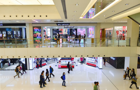 HONG KONG, CHINA - FEBRUARY 04, 2015: shopping center interior. In Hong Kong a wide selection of clothing boutiques, designer flagship stores, restaurants, daily shows and exhibitionsのeditorial素材