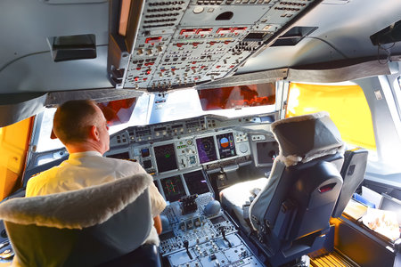 BANGKOK, THAILAND - MARCH 31, 2015: Emirates Airbus A380 interior. Emirates is one of two flag...