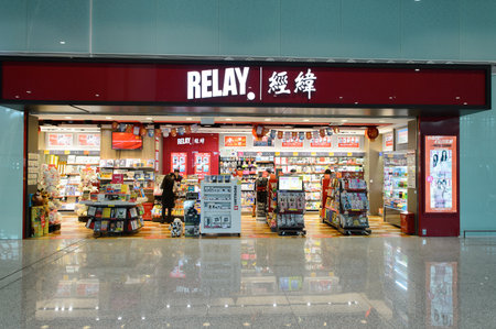 SHENZHEN, CHINA - FEBRUARY 16, 2015: Relay shop interior interior. Relay is a chain of newspaper,...