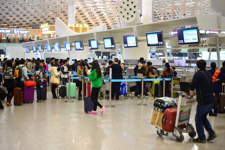SHENZHEN, CHINA - FEBRUARY 16, 2015: airport interior. Shenzhen Bao'an International Airport is...