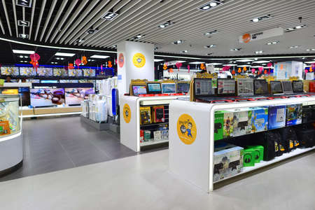 HONG KONG, CHINA - FEBRUARY 04, 2015: shopping center interior. In Hong Kong a wide selection of...