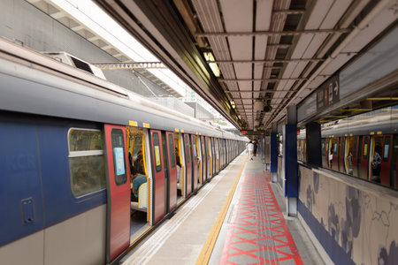 HONG KONG - APRIL 03, 2015: The Mass Transit Railway station. MTR is the rapid transit railway system in Hong Kong. It is one of the most profitable systems in the worldのeditorial素材