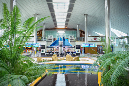 DUBAI, UAE - APRIL 18, 2014: airport interior. Dubai International Airport is a major international airport located in Dubai, and is the world's busiest airport by international passenger traffic. It is a major airline hub in the Middle East, and is the mのeditorial素材