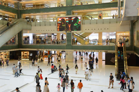 HONG KONG - APRIL 03, 2015: New Town Plaza interior. New Town Plaza is a shopping mall in the town centre of Sha Tin in Hong Kong. Developed by Sun Hung Kai Properties.のeditorial素材
