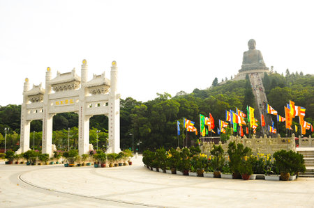 Giant bronze Buddha statue in Hong Kong.のeditorial素材