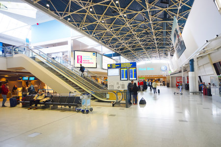 HELSINKI - SEP 03: Helsinki Airport interior on September 03, 2014 in Helsinki, Finland. Helsinki Airport  is the main international airport of the Helsinki metropolitan region and the whole of Finlandのeditorial素材