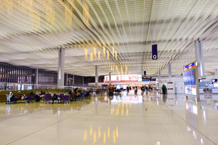 HONG KONG - FEBRUARY 04, 2015: interior of Hong Kong International Airport, the one of the best airport in the annual passenger survey by Skytrax.のeditorial素材
