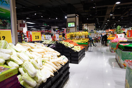 SHENZHEN, CHINA - FEBRUARY 04, 2015: AEON supermarket interior in ShenZhen. ShenZhen is regarded as...