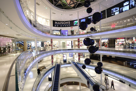 PARIS - SEPTEMBER 08: modern shopping center on September 08, 2014 in Paris, France. Paris, aka City of Love, is a popular travel destination and a major city in Europeのeditorial素材