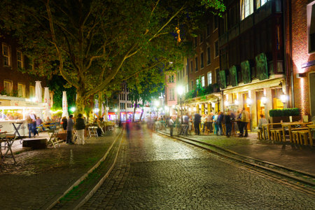 DUSSELDORF - SEP 16: Dusseldorf at night on September 16, 2014 in Dusseldorf, Germany. Dusseldorf is the capital city of the German state of North Rhine-Westphalia and centre of the Rhine-Ruhr metropolitan region with a population of 11 million people.のeditorial素材