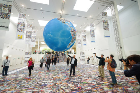 COLOGNE, GERMANY - SEPTEMBER 19, 2014: Photokina Exhibition interior. The Photokina is the world's largest trade fair for the photographic and imaging industriesのeditorial素材