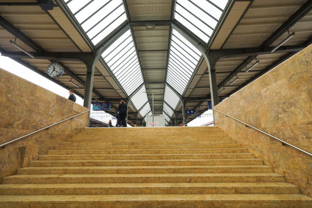 GENEVA - SEP 11: train station in city center on September 11, 2014 in Geneva, Switzerland. Geneva is the second most populous city in Switzerland and is the most populous city of Romandy, the French-speaking part of Switzerlandのeditorial素材