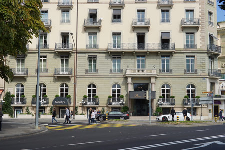 GENEVA - SEP 11: Geneva downtown on September 11, 2014 in Geneva, Switzerland. Geneva is the second most populous city in Switzerland and is the most populous city of Romandy, the French-speaking part of Switzerlandのeditorial素材