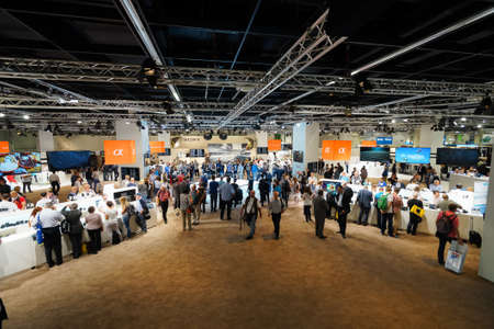 COLOGNE, GERMANY - SEPTEMBER 19, 2014: Sony stand in Photokina Exhibition interior. The Photokina is the world's largest trade fair for the photographic and imaging industriesのeditorial素材