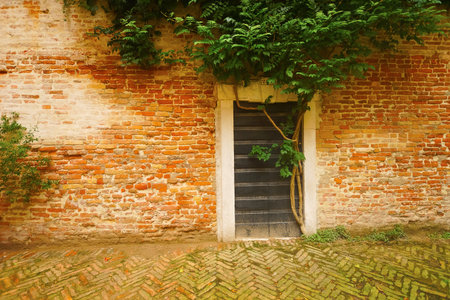 Facade of house with closed doorのeditorial素材