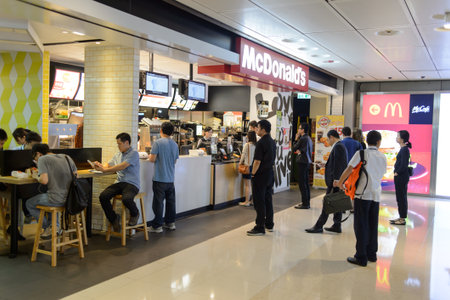 HONG KONG - MAY 05, 2015: McDonald's restaurant interior. The McDonald's Corporation is the world's...