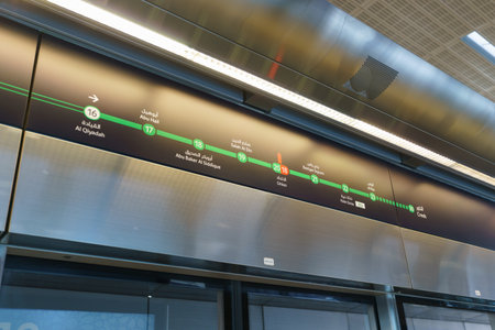 DUBAI - OCT 15: Dubai subway interior on October 15, 2014. The Dubai Metro is a driverless, fully automated metro rail network in the United Arab Emirates city of Dubaiのeditorial素材