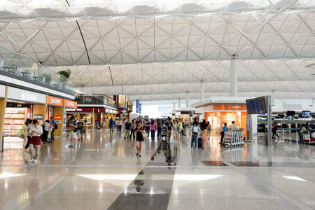 HONG KONG - JUNE 04, 2015: Hong Kong International Airport interior. Hong Kong International Airport is the main airport in Hong Kong. It is located on the island of Chek Lap Kokのeditorial素材