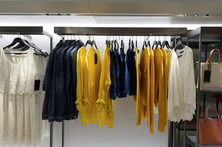 SHENZHEN, CHINA - MAY 17, 2015: Zara store interior. Zara is a Spanish clothing and accessories retailer based in Arteixo, Galicia, and founded in 1975 by Amancio Ortega and Rosalia Mera.のeditorial素材