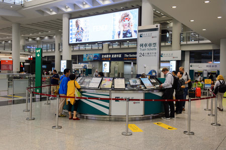 HONG KONG - MAY 06, 2015: Hong Kong International Airport. Hong Kong International Airport is the main airport in Hong Kong. It is located on the island of Chek Lap Kok.のeditorial素材