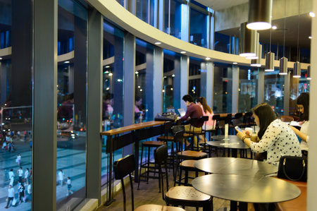 SHENZHEN, CHINA - MAY 17, 2015: Starbucks cafe interior. Starbucks Corporation is an American global coffee company and coffeehouse chain based in Seattle, Washingtonのeditorial素材