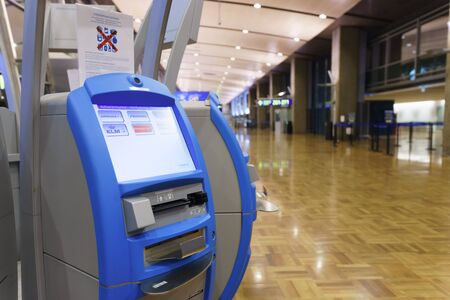 HELSINKI - SEP 20: self check-in kiosks in airport on September 20, 2014 in Helsinki, Finland....