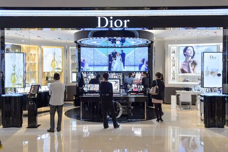 HONG KONG - MAY 05, 2015: Dior cosmetics boutique interior. Dior, is a French luxury goods company...