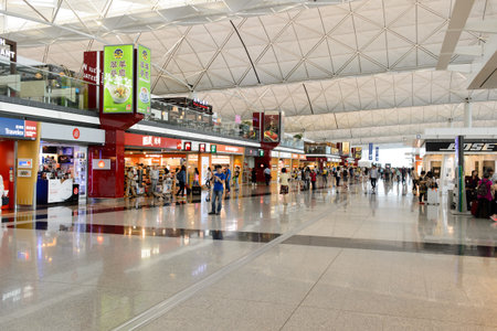 HONG KONG - JUNE 04, 2015: Hong Kong International Airport interior. Hong Kong International Airport is the main airport in Hong Kong. It is located on the island of Chek Lap Kokのeditorial素材