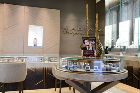 HONG KONG - MAY 05, 2015: interior of jewellery store in shopping mall. Hong Kong shopping malls are some of the biggest and most impressive in the worldのeditorial素材