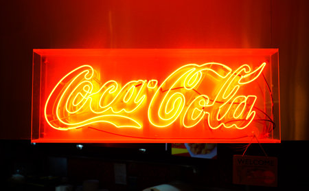 BANGKOK, THAILAND - NOV 11: Coca Cola red sign on November 11, 2014. Coca-Cola is a carbonated soft drink sold in stores, restaurants, and vending machines throughout the worldのeditorial素材