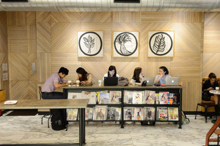 HONG KONG - MAY 05, 2015: Starbucks cafe interior. Starbucks is the largest coffeehouse company in the world, with more then 23000 storesのeditorial素材