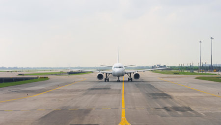 Jet aircraft ready for take-off at Suvarnabhumi Airport in Bangkok