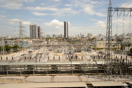 BANGKOK, THAILAND - JUNE 19, 2015: view on Bangkok from City Line Train. Bangkok is the capital and the most populous city of Thailand.のeditorial素材