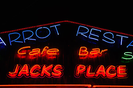 Neon shining signboard at night