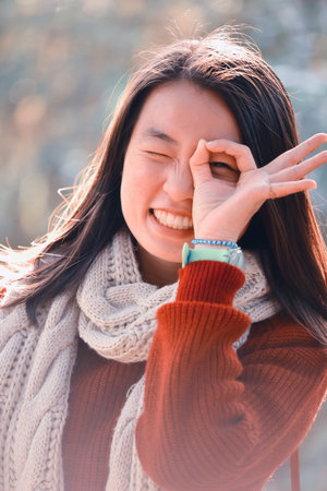 close up shot of pretty young asian woman portraitの写真素材