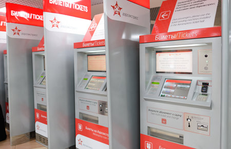MOSCOW - MARCH 30: Aeroexpress tickets kiosk on March 30, 2014 in Moscow. Aeroexpress Ltd. is the...