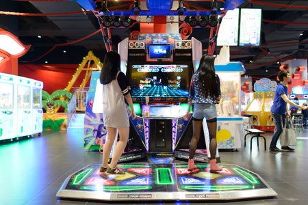 SHENZHEN, CHINA-APRIL 13: game club interior on April 13, 2014 in Shenzhen, China. ShenZhen is regarded as one of the most successful Special Economic Zones.のeditorial素材