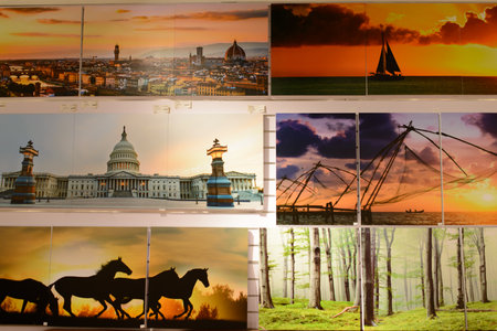 SHENZHEN, CHINA-APRIL 13: photos on wall of shop on April 13, 2014 in Shenzhen, China. ShenZhen is regarded as one of the most successful Special Economic Zones.のeditorial素材