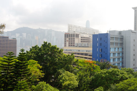 HONG KONG - MAY 12: Hong Kong downtown on May 12, 2012 in Hong Kong, China. Hong Kong alternatively known by its initials H.K., is situated on China's south coast.のeditorial素材