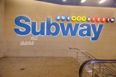 Subway entrance in Times Square, New York Cityのeditorial素材