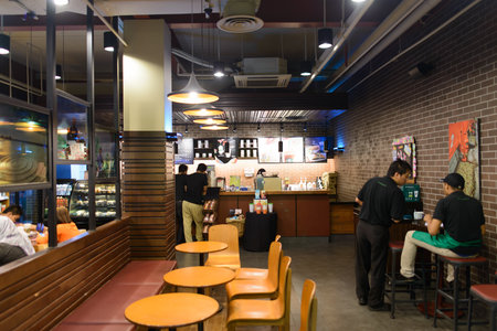 LANGKAWI - APRIL 30: cafe interior on April 30, 2014 in Langkawi, Malaysia. Starbucks is the largest coffeehouse company in the world, with 23,187 storesのeditorial素材