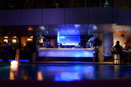 KUALA LUMPUR-APRIL 25: sky bar interior on April 25, 2014 in Kuala Lumpur, Malaysia. K.L. is the federal capital and most populous city in Malaysia for shopping, clubbing and tourismのeditorial素材