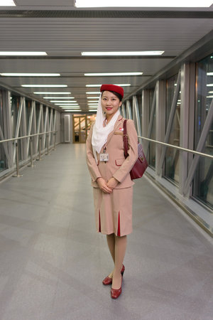 MOSCOW -JUNE 04: Emirates crew member on June 04, 2014 in Moscow, Russia. Emirates handles major part of passenger traffic and aircraft movements at the airport.のeditorial素材