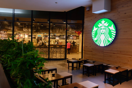 KUALA LUMPUR, MALAYSIA-MAY 11: Starbucks Cafe on May 1, 2014 in Kuala Lumpur, Malaysia. Starbucks Corporation is an American global coffee company and coffeehouse chain based in Seattleのeditorial素材