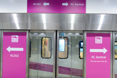 KUALA-LUMPUR - MAY 06: KLIA Ekspres interior on May 06, 2014 in Kuala-Lumpur, Malaysia. KLIA Ekspres is a non-stop, airport rail link service between KL Sentral and the KLIA ERL station in Malaysiaのeditorial素材
