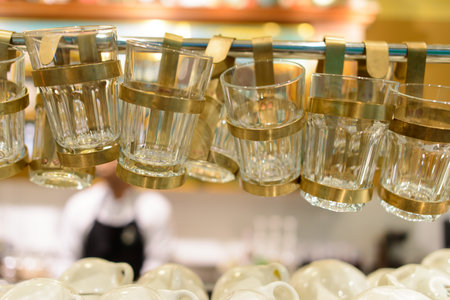 close up shot of clean glasses for hot beverageのeditorial素材