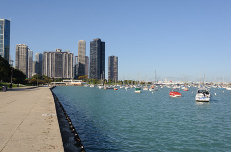 CHICAGO, IL - OCT 3: Yachtes in downtown of Chicago on October 3, 2011 in Chicago, Illinois. Chicago is the third most populous city in the United States, after New York City and Los Angelesのeditorial素材